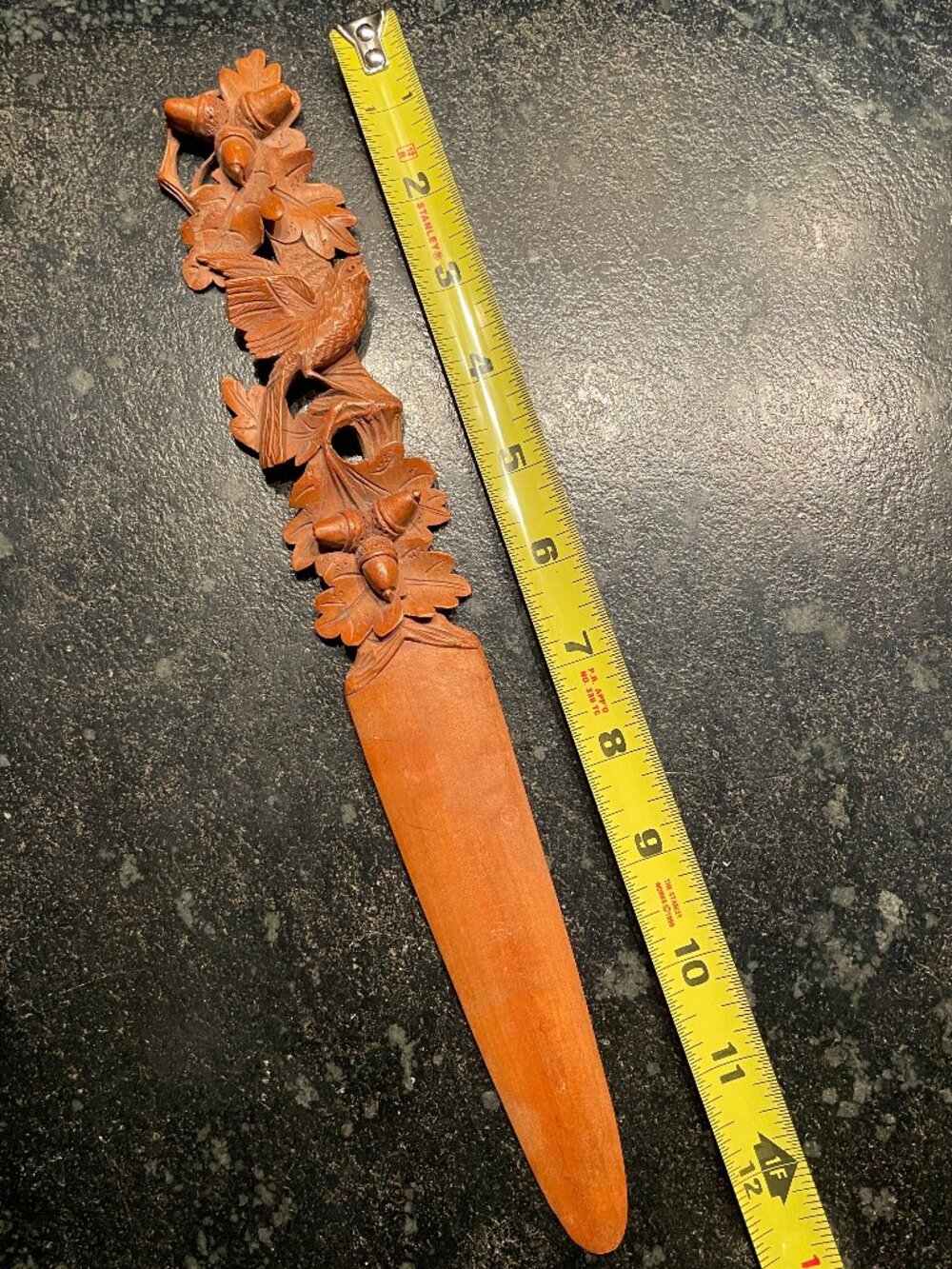 Antique Wooden Carved Bird & Acorns Letter Opener